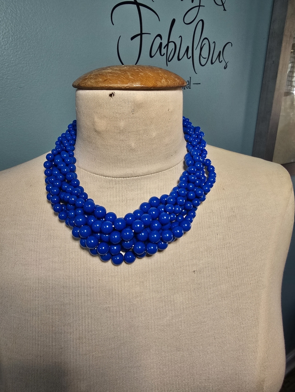 Bold Multi-Strand Cobalt Blue Beaded Necklace - Picture 5 of 6